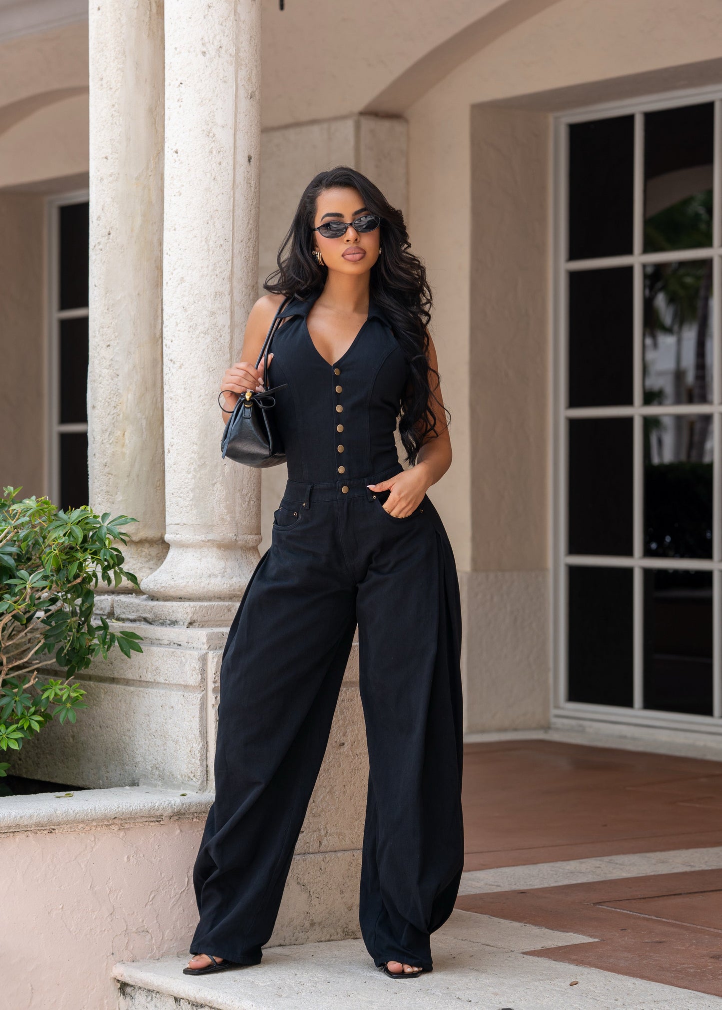 The Powerline Ruched Jumpsuit Black