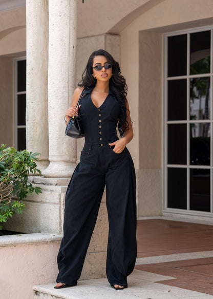The Powerline Ruched Jumpsuit Black