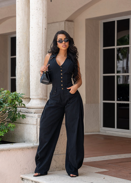 The Powerline Ruched Jumpsuit Black