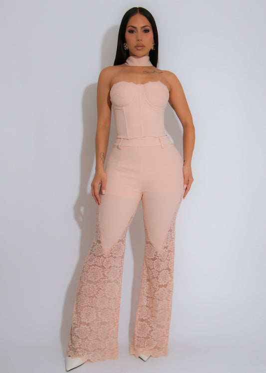 Soft Allure Lace Floral Pant Set Pink