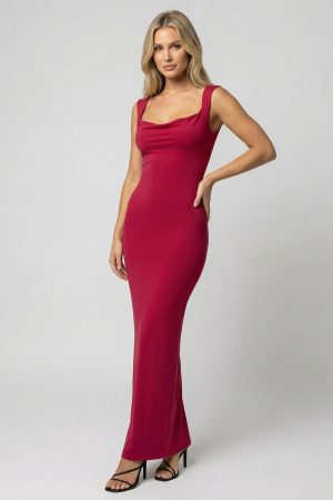 Women's Sleeveless Cowl Neck Bodycon Maxi Dress