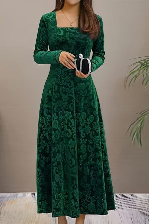 Alternative view of Women's Floral Summer Midi Dress with Square Neck and Flared Skirt