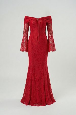 Women's Off-Shoulder Lace-Up Fitted Maxi Dress
