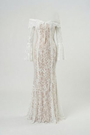 Alternative view of Women's Off-Shoulder Lace-Up Fitted Maxi Dress