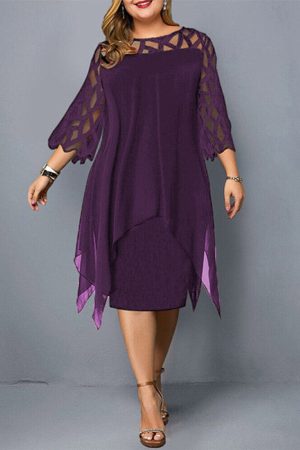 Women's Layered Midi Dress with Wide Sleeves and Relaxed Fit