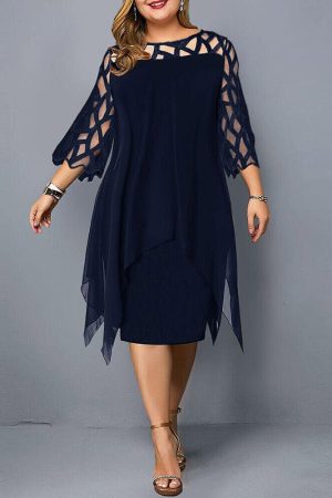 Alternative view of Women's Layered Midi Dress with Wide Sleeves and Relaxed Fit