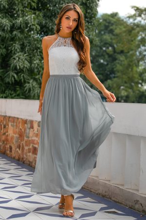 Women's Halter Neck Structured Bodice Maxi Dress